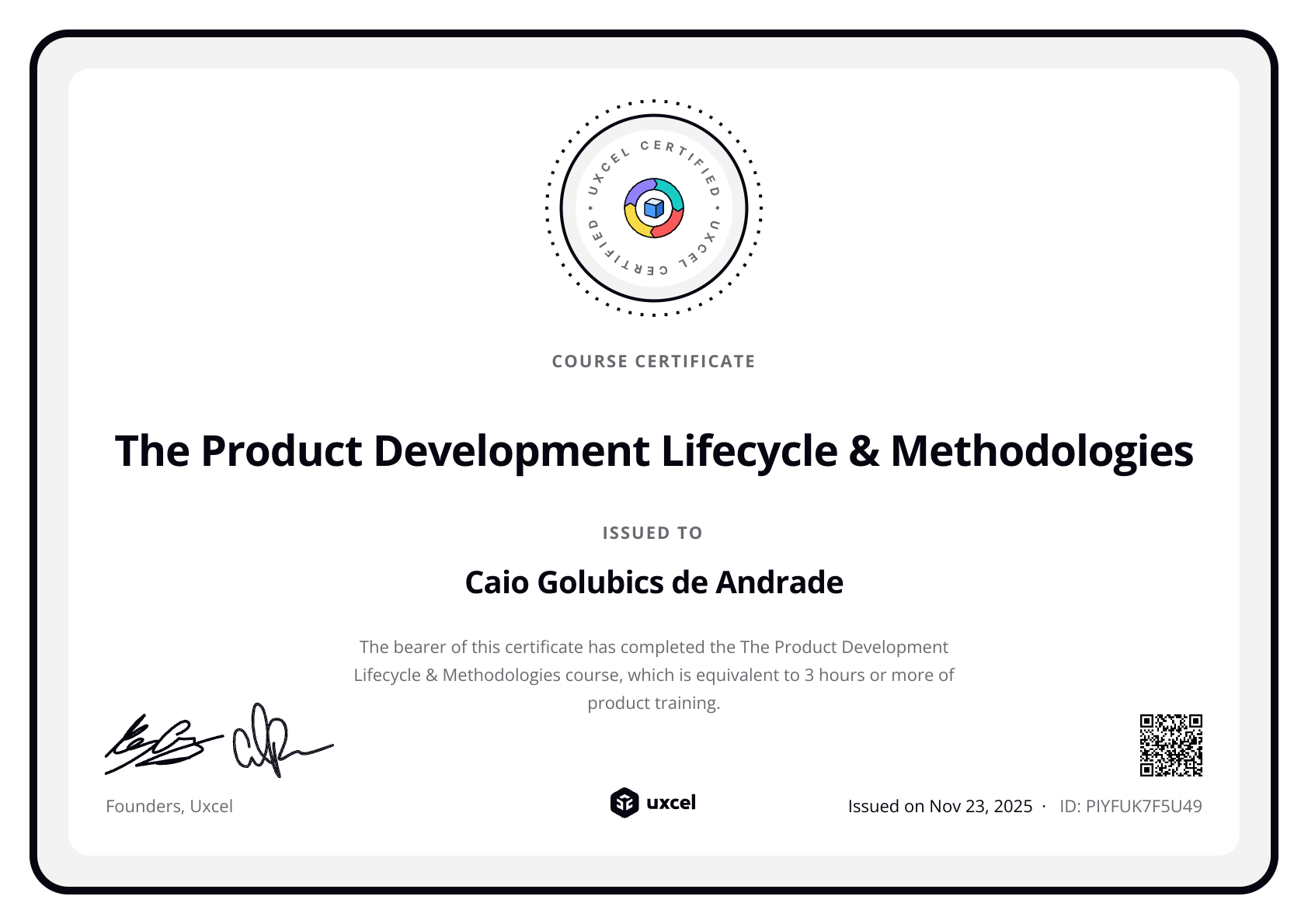 Caio Andrade's certificate